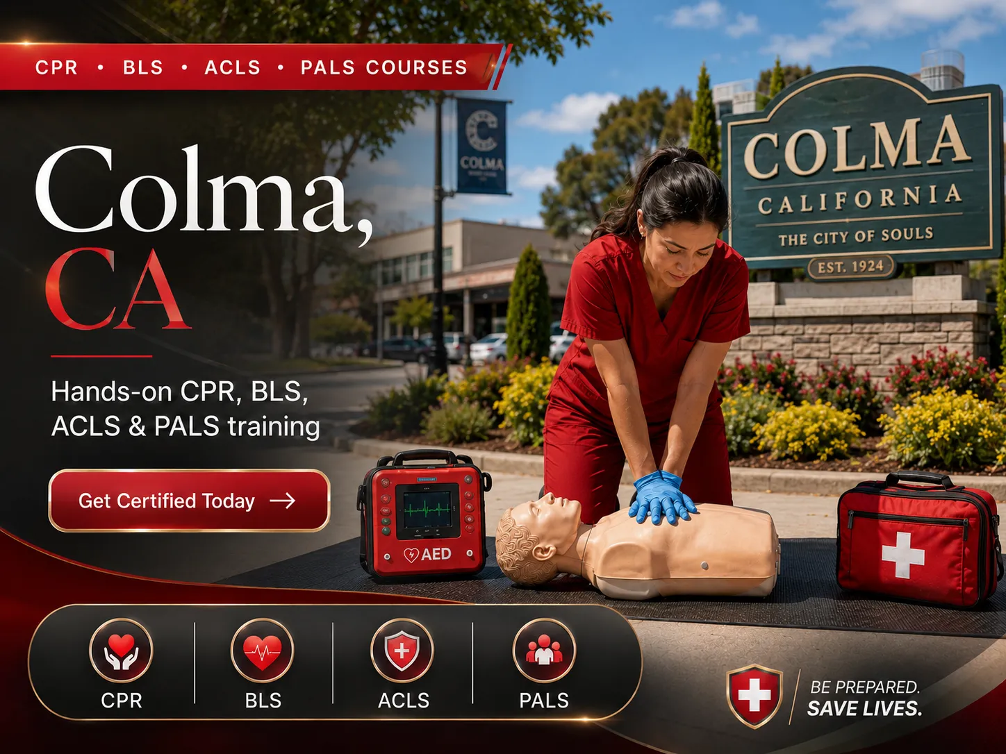 Hands-on CPR rescue breathing practice in Colma, CA class