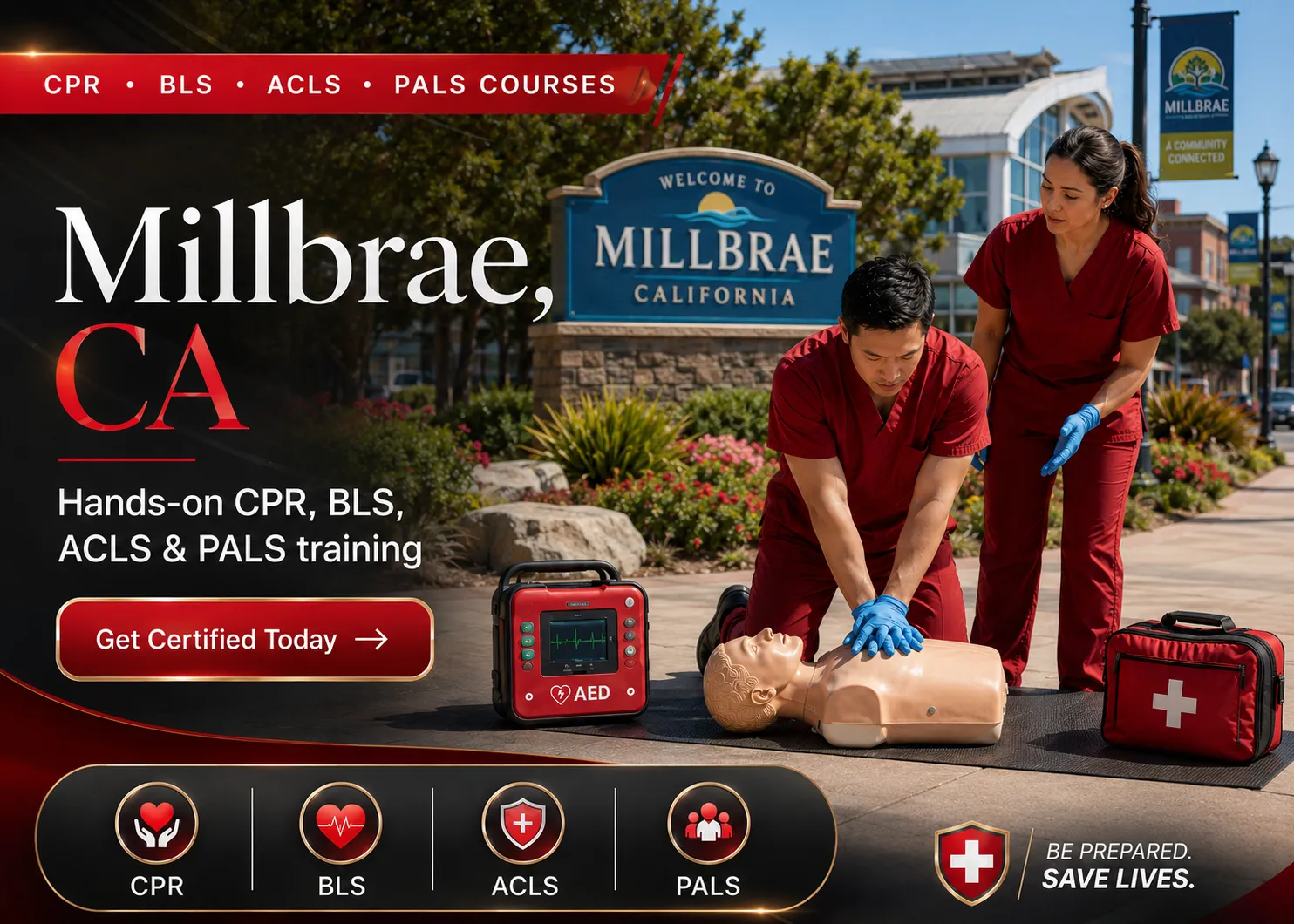 Hands-on CPR rescue breathing practice in Millbrae, CA class