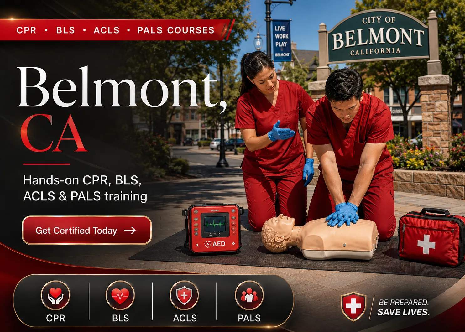 Healthcare BLS skills practice with AHA instructor in Belmont, CA