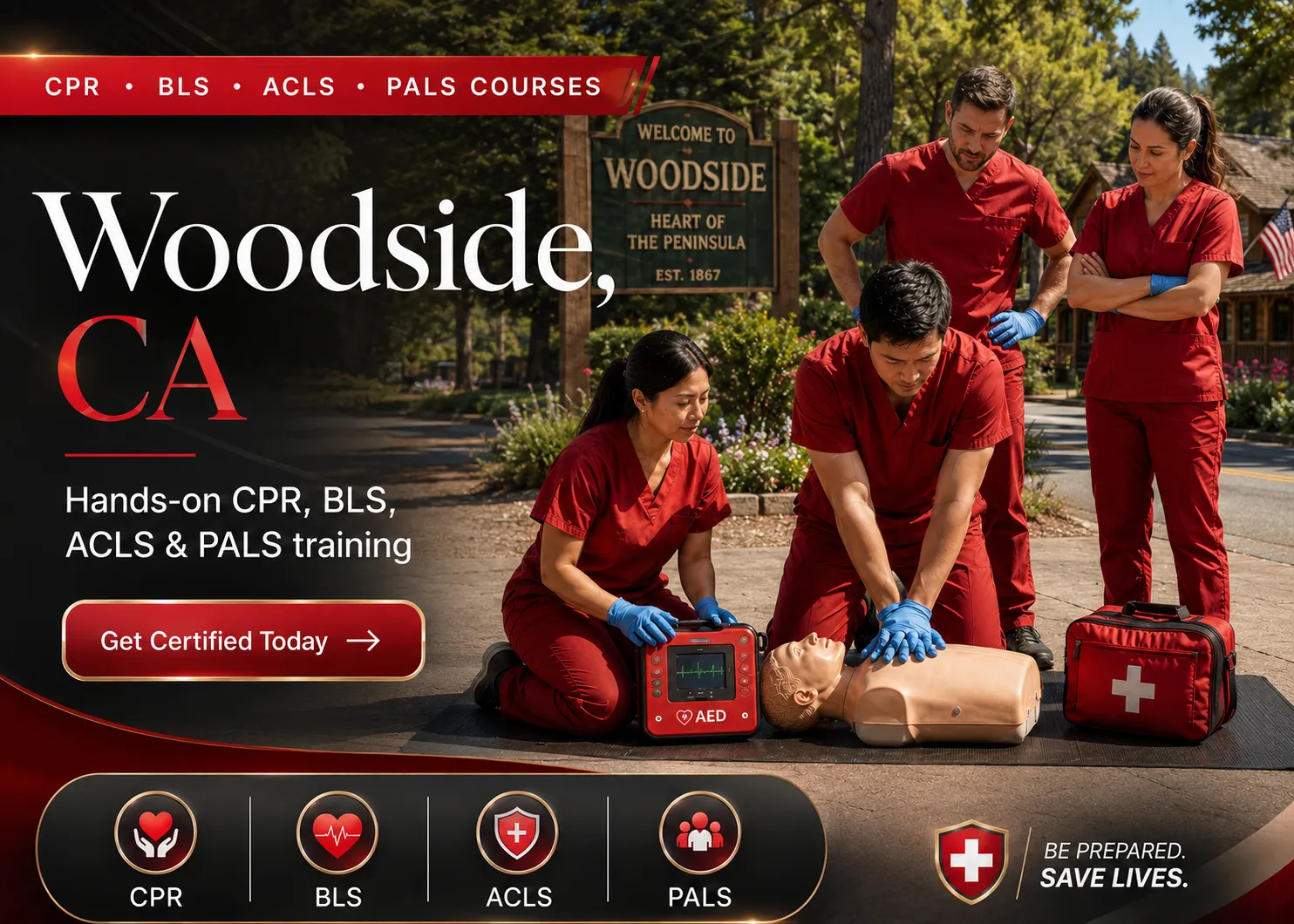 CPR BLS, ACLS & PALS Certification Class Near Woodside, CA