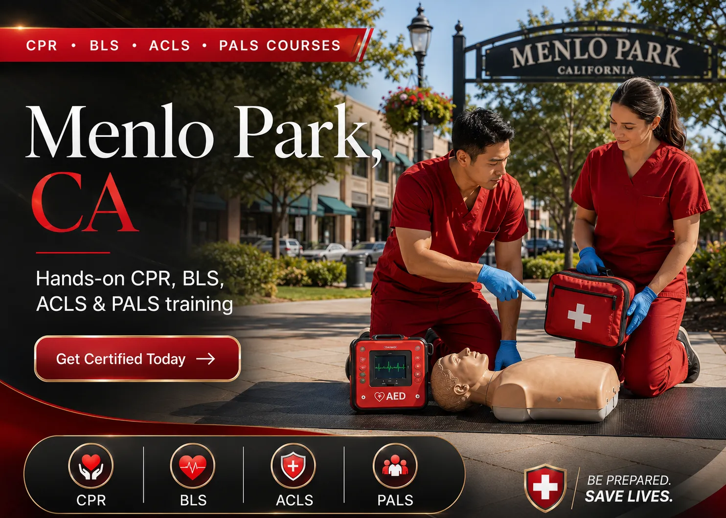 Life-saving CPR skills training session in Menlo Park, California