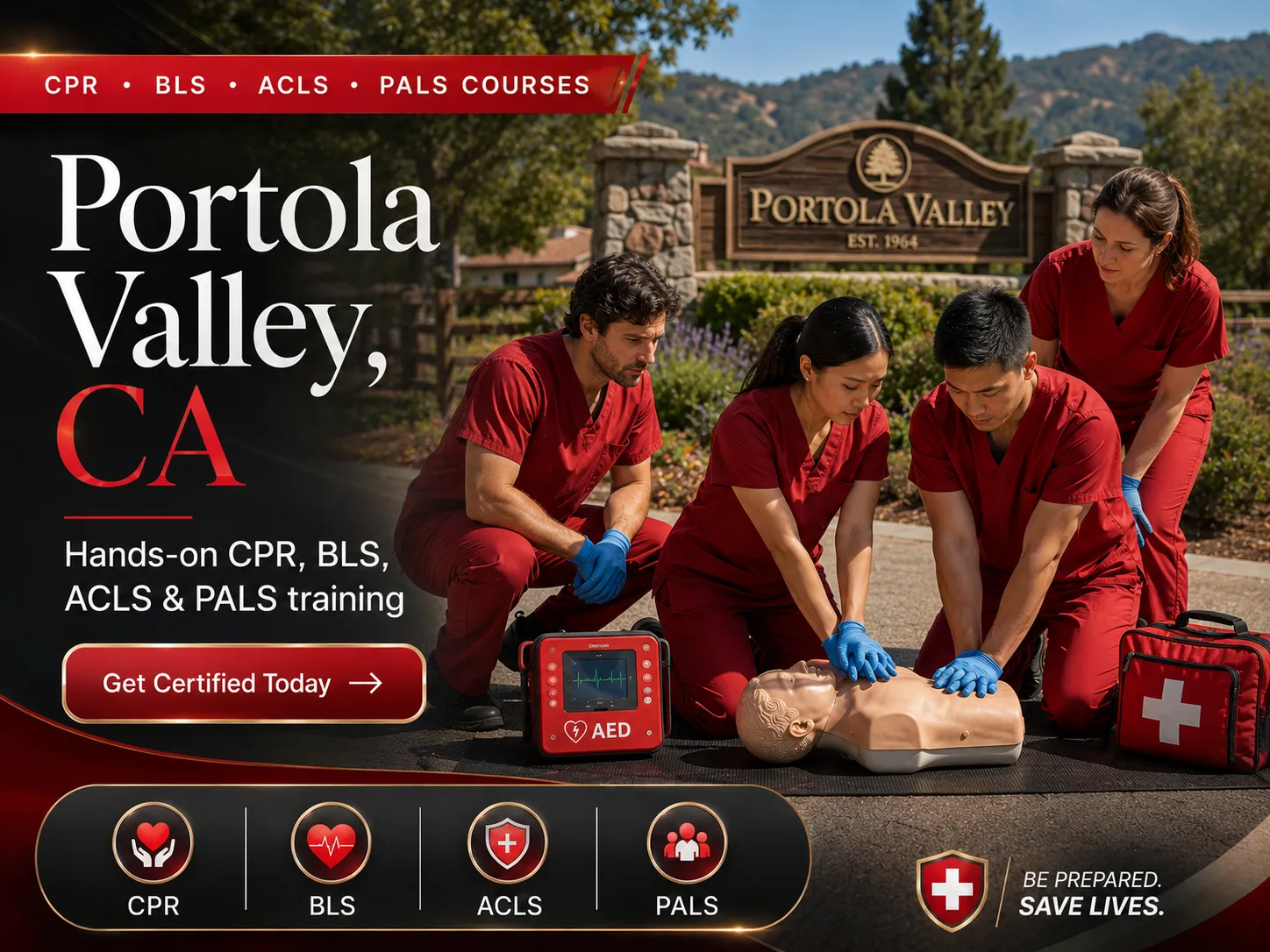 CPR BLS, ACLS & PALS Certification Class Near Portola Valley, CA