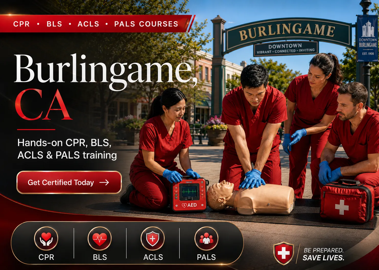 Small group BLS and ACLS certification course in Burlingame, CA